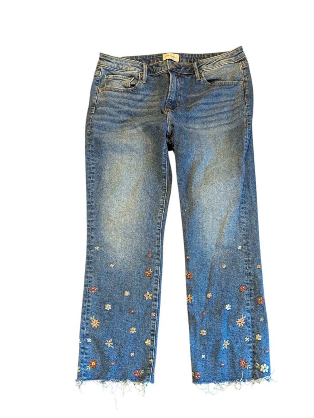DRIFTWOOD " Collette" CROPPED FLOWER EMBROIDERED Jeans Low Rise W 34 L27 Sz 15